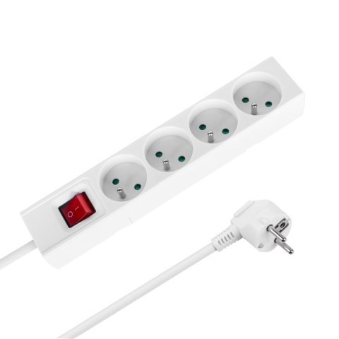 Przedłużacz 4 gniazda 2m typu francuskiego z przełącznikiem (3x1,5mm) Rebel biały