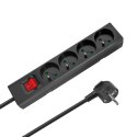 Przedłużacz 4 gniazda 2m typu francuskiego z przełącznikiem (3x1,5mm) Rebel czarny