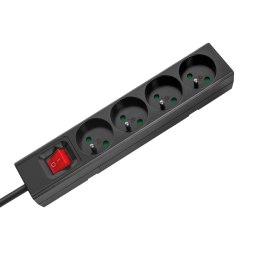 Przedłużacz 4 gniazda 2m typu francuskiego z przełącznikiem (3x1,5mm) Rebel czarny