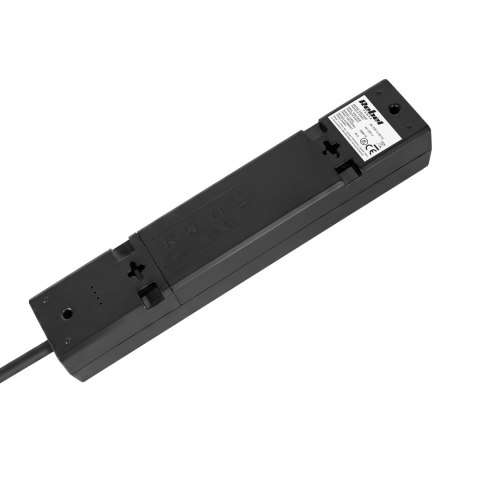 Przedłużacz 4 gniazda 2m typu francuskiego z przełącznikiem (3x1,5mm) Rebel czarny