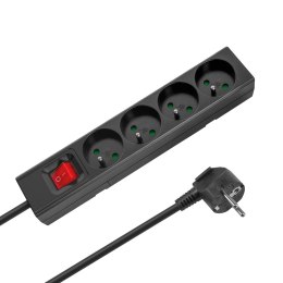 Przedłużacz 4 gniazda 3m typu francuskiego z przełącznikiem (3x1,5mm) Rebel czarny