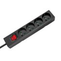 Przedłużacz 4 gniazda 3m typu francuskiego z przełącznikiem (3x1,5mm) Rebel czarny
