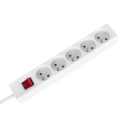 Przedłużacz 5 gniazd 1,5m typu francuskiego z przełącznikiem (3x1,0mm) Rebel biały