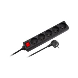 Przedłużacz 5 gniazd 1,5m typu francuskiego z przełącznikiem (3x1,0mm) Rebel czarny