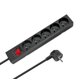 Przedłużacz 5 gniazd 2m typu francuskiego z przełącznikiem (3x1,5mm) Rebel czarny