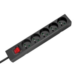 Przedłużacz 5 gniazd 2m typu francuskiego z przełącznikiem (3x1,5mm) Rebel czarny