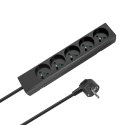 Przedłużacz 5 gniazd 3m typu francuskiego bez przełącznika (3x1,5mm) Rebel czarny