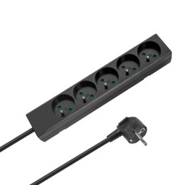 Przedłużacz 5 gniazd 3m typu francuskiego bez przełącznika (3x1,5mm) Rebel czarny