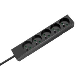 Przedłużacz 5 gniazd 3m typu francuskiego bez przełącznika (3x1,5mm) Rebel czarny