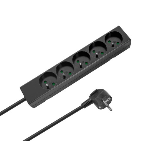 Przedłużacz 5 gniazd 5m typu francuskiego bez przełącznika (3x1,5mm) Rebel czarny