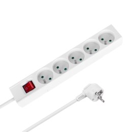 Przedłużacz 5 gniazd 5m typu francuskiego z przełącznikiem (3x1,5mm) Rebel biały