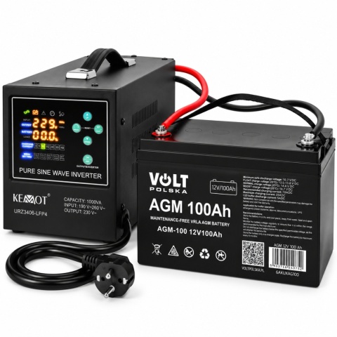 ZASILACZ AWARYJNY KEMOT UPS 700W CZYSTY SINUS + AKUMULATOR AGM 100Ah VOLT