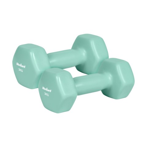 Hantelki żeliwne winylowe HEX 2x3kg, REBEL ACTIVE