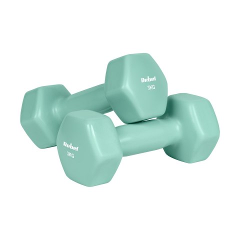 Hantelki żeliwne winylowe HEX 2x3kg, REBEL ACTIVE