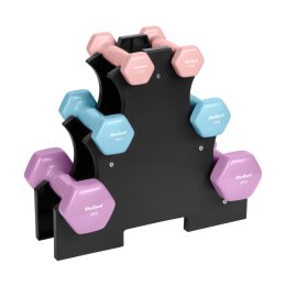 Hantelki żeliwne winylowe HEX zestaw 7kg ze stojakiem (2x0.5kg+2x1kg+2x2kg), REBEL ACTIVE