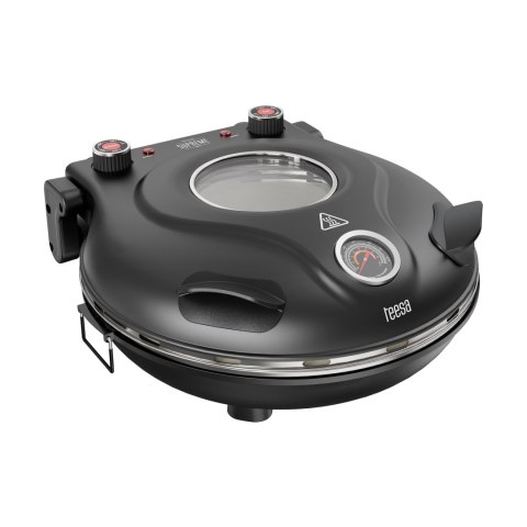 Piec do pizzy TEESA SUPREME MAX 1800 W, 400 stopni, dwie grzałki, okno, czarny, 35cm