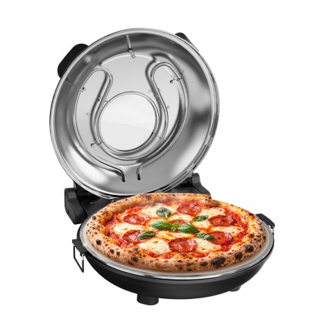 Piec do pizzy TEESA SUPREME MAX 1800 W, 400 stopni, dwie grzałki, okno, czarny, 35cm