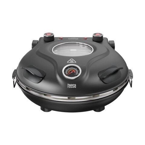 Piec do pizzy TEESA SUPREME MAX 1800 W, 400 stopni, dwie grzałki, okno, czarny, 35cm