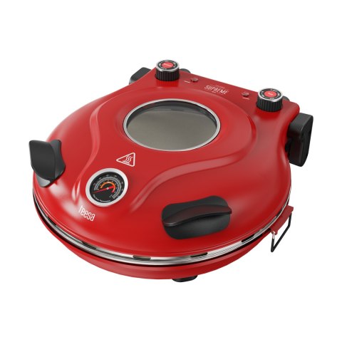 Piec do pizzy TEESA SUPREME MAX 1800 W, 400 stopni, dwie grzałki, okno, czerwony, 35cm