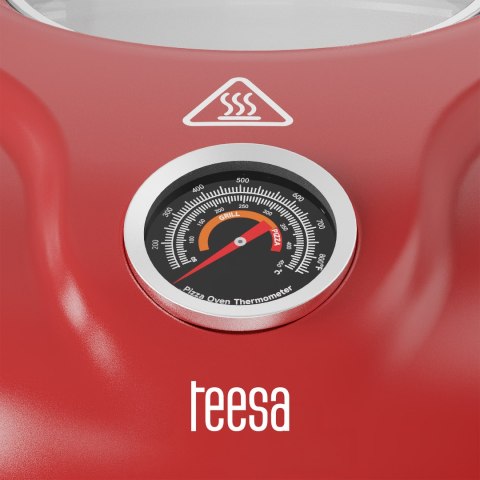 Piec do pizzy TEESA SUPREME MAX 1800 W, 400 stopni, dwie grzałki, okno, czerwony, 35cm