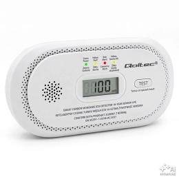 Qoltec Certyfikowany bezprzewodowy Czujnik tlenku węgla (czadu) | detektor CO | alarm 85dB | LCD | Diody LED