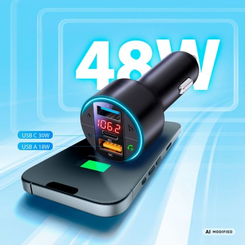 Transmiter samochodowy FM z funkcją BT (2x USB + USB-C)