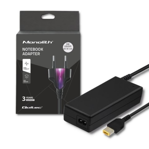 Qoltec Zasilacz do Lenovo 65W | 20V | 3.25A | Slim tip+pin | +kabel zasilający Qoltec Zasilacz do Lenovo 65W | 20V | 3.25A | Slim tip+pin | +kabel zasilający