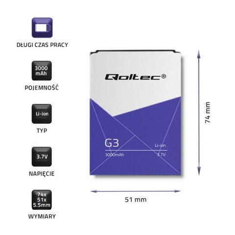 Qoltec Bateria do LG BL-53YH | G3 | 3000mAh Qoltec Bateria do LG BL-53YH | G3 | 3000mAh