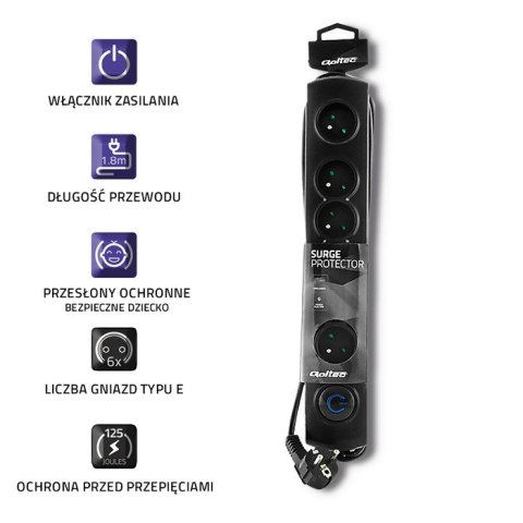 Qoltec Listwa antyprzepięciowa | 6 gniazd | 1.8m Qoltec Listwa antyprzepięciowa | 6 gniazd | 1.8m