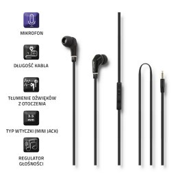 Qoltec Słuchawki Premium dokanałowe z mikrofonem | Czarne