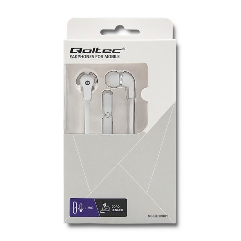 Qoltec Słuchawki dokanałowe z mikrofonem | Białe Qoltec Słuchawki dokanałowe z mikrofonem | Białe