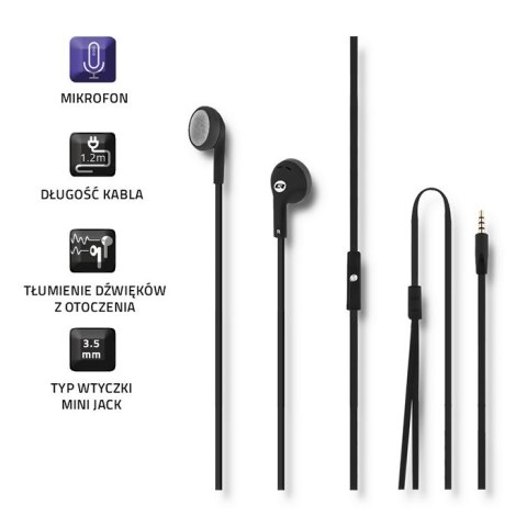 Qoltec Słuchawki douszne z mikrofonem | Czarne Qoltec Słuchawki douszne z mikrofonem | Czarne