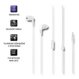 Słuchawki dokanałowe z mikrofonem | Białe