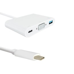 Qoltec Adapter USB 3.1 Typ C męski | VGA żeński + USB 3.0 A żeński + USB 3.1 Typ C żeński PD | 0.19m