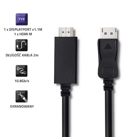 Qoltec DisplayPort v1.1 męski | HDMI męski | 4K | 2m Qoltec DisplayPort v1.1 męski | HDMI męski | 4K | 2m