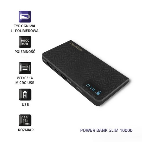 Qoltec Power Bank Slim 10000 | Li-polimerowa | LCD | czarny Qoltec Power Bank Slim 10000 | Li-polimerowa | LCD | czarny