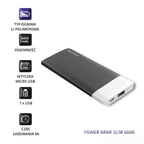 Qoltec Power Bank Slim 6000 | Li-polimerowa | czarny Qoltec Power Bank Slim 6000 | Li-polimerowa | czarny